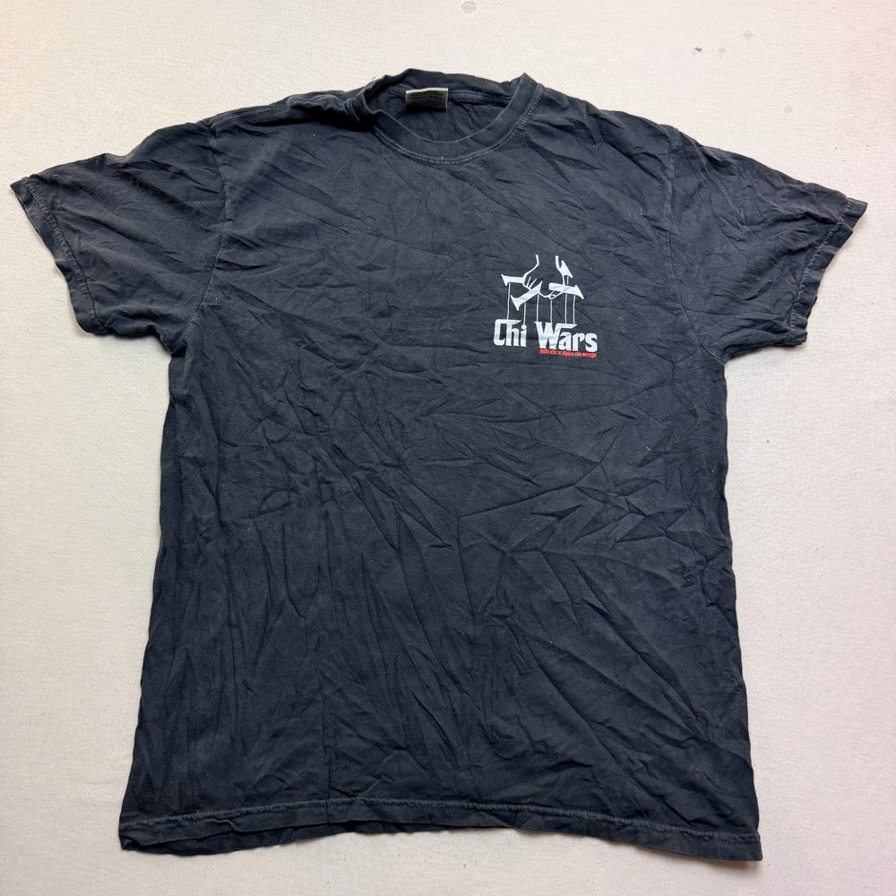 Comfort Colors T-Shirt Mens Medium Black Excellent Chi Wars Greek Life Graphic